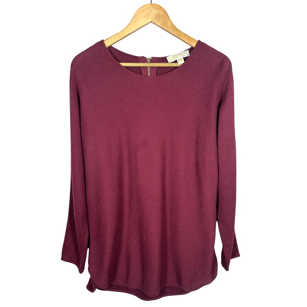 MICHAEL KORS Burgundy Ribbed Knit Long Sleeve Sweater Top Women's Size L